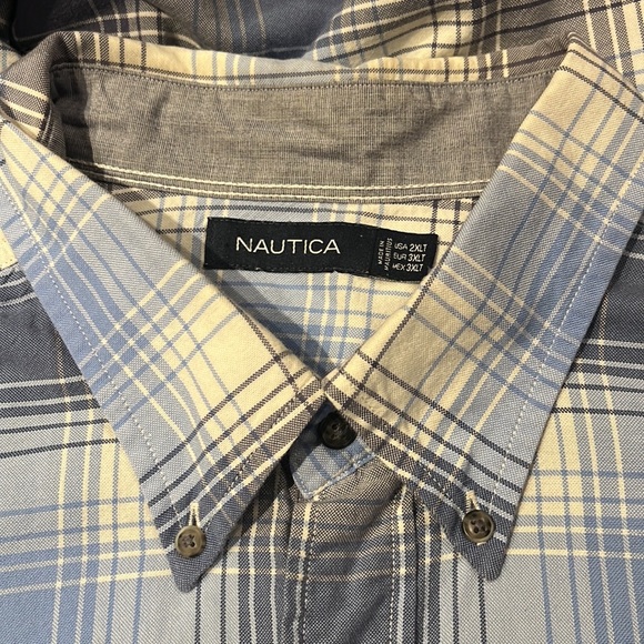 Nautica Washed Cotton Casual Button Down Shirt w/Combo @ collar band & cuffs 2XL - Picture 7 of 9